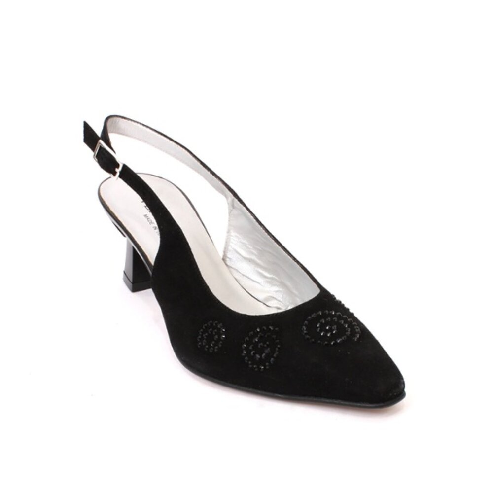 Vernissage 24075a Black Suede Leather Heel Slingback Sandals Shoes